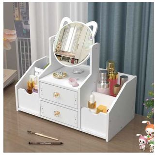 Tủ Để Đồ Trang Điểm Mini kệ đựng mỹ phẩm mini có gương tai mèo,Hộp Mỹ Phẩm thiết kế tiện lợi