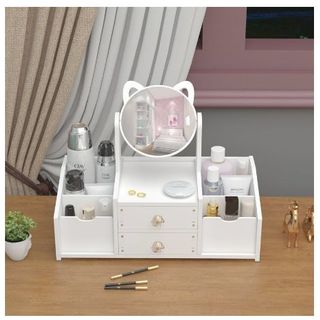 Tủ Để Đồ Trang Điểm Mini kệ đựng mỹ phẩm mini có gương tai mèo,Hộp Mỹ Phẩm thiết kế tiện lợi