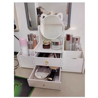 Tủ Để Đồ Trang Điểm Mini kệ đựng mỹ phẩm mini có gương tai mèo,Hộp Mỹ Phẩm thiết kế tiện lợi