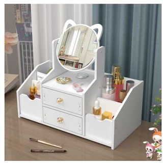 Tủ Để Đồ Trang Điểm Mini kệ đựng mỹ phẩm mini có gương tai mèo,Hộp Mỹ Phẩm thiết kế tiện lợi
