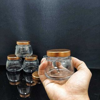 Hũ Thủy Tinh 150ML (combo 6 cái) nắp thiếc màu đồng – vai thon, cực dày, siêu trong - Hủ Chưng Yến , Hũ Làm Sữa Chua , Lọ Đựng Sữa Chua , dầu dừa, thực phẩm, mỹ phẩm, lọ đựng gia vị
