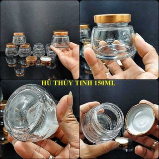 Hũ Thủy Tinh 150ML (combo 6 cái) nắp thiếc màu đồng – vai thon, cực dày, siêu trong - Hủ Chưng Yến , Hũ Làm Sữa Chua , Lọ Đựng Sữa Chua , dầu dừa, thực phẩm, mỹ phẩm, lọ đựng gia vị giá sỉ