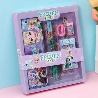 Bộ dụng cụ học tập cho bé, hộp đựng đồ dùng học tập 7 món hình Elsa/ người nhện/ ô tô/ khủng long dễ thương