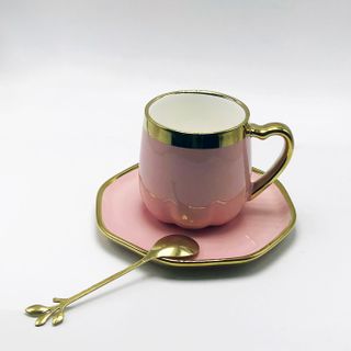 Bộ ly dĩa sứ tặng kèm thìa cao cấp 2134