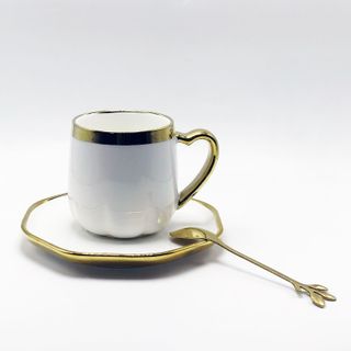 Bộ ly dĩa sứ tặng kèm thìa cao cấp 2134