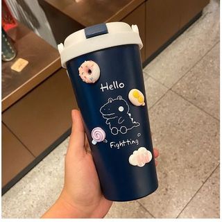 Bình Nước Giữ Nhiệt Lõi Inox 500ML Tặng Sticker Dán Kèm Dây Đeo Khóa An Toàn Tiện Lợi, Bình Nước Cute Giữ Nhiệt Đi Học