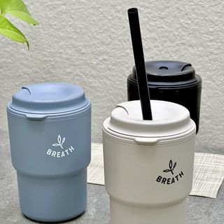 Cốc uống cafe nắp xoay có lỗ cắm ống hút Breath 320ml hàng nội địa Nhật Bản