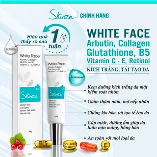 Kem dưỡng trắng da mặt Skinze White Face chống lão hóa làm mờ thâm nám Arbutin Vitamin C Nhân sâm BHA Retinol Gluthathione B5