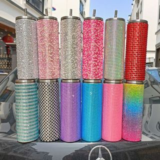 Bình giữ nhiệt họa tiết đính đá kèm ống hút 600ml