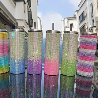 Bình giữ nhiệt họa tiết đính đá kèm ống hút 600ml