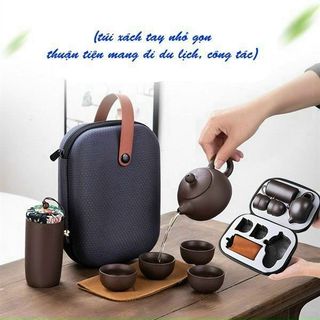 Bộ ấm trà tử sa kèm túi xách du lịch