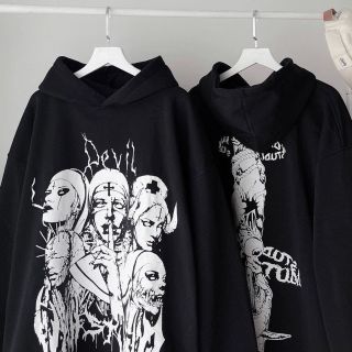 Áo Hoodie Nỉ Devil Mặt Quỷ Màu Đen, Áo Nỉ 5 Cô Y Tá Mặc Ngầu Phong Cách Hàn Quốc