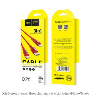 Dây Cáp Sạc Hoco X26 3 in 1 - Cổng Micro - Cổng Lightning - Cổng Type C - 1m
