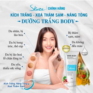 Kem body trắng da Skinze kích trắng da mờ thâm sạm dưỡng ẩm Arbutin Nhân Sâm BHA Retinol B5 Niacinamide B3 Collagen
