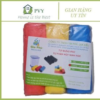 1kg túi đựng rác 3 cuộn tự phân hủy sinh học nhiều màu Gia Phú ( 3 cuộn / kg ) giá sỉ