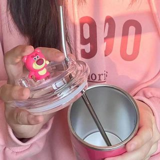 LY CỐC GIỮ NHIỆT HOẠ TIẾT GẤU DÂU LOSTO SIÊU XINH LÕI INOX 304 CHỐNG GỈ 450ML