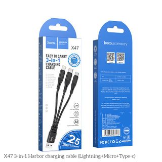 Dây Cáp Sạc Hoco X47 3 in 1 - Cổng Micro - Cổng Lightning - Cổng Type C - 0.25m