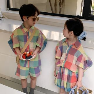 Set bộ quần áo caro bé trai, bé gái mùa hè