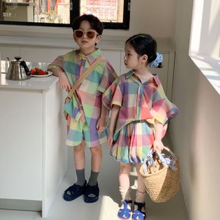 Set bộ quần áo caro bé trai, bé gái mùa hè