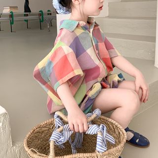 Set bộ quần áo caro bé trai, bé gái mùa hè