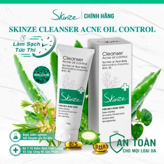 Sữa rửa mặt Skinze Acne Oil Control cho da dầu mụn Tràm trà Trầu không Khổ qua BHA AHA Vitamin B5