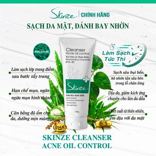 Sữa rửa mặt Skinze Acne Oil Control cho da dầu mụn Tràm trà Trầu không Khổ qua BHA AHA Vitamin B5