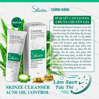 Sữa rửa mặt Skinze Acne Oil Control cho da dầu mụn Tràm trà Trầu không Khổ qua BHA AHA Vitamin B5