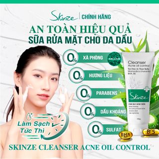 Sữa rửa mặt Skinze Acne Oil Control cho da dầu mụn Tràm trà Trầu không Khổ qua BHA AHA Vitamin B5