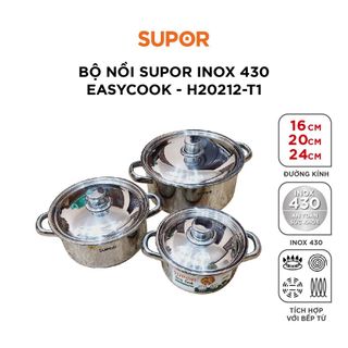 Bộ nồi Supor inox 430 Easycook size 16-20-24cm - H20212-T1