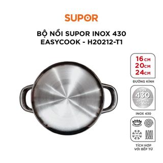 Bộ nồi Supor inox 430 Easycook size 16-20-24cm - H20212-T1