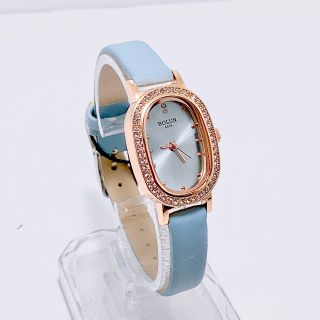 Đồng hồ nữ Bolun A558, đồng hồ nữ dây da thời trang mặt bầu viền kim loại đính đá sang trọng mẫu mới 2023 giá sỉ