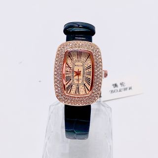 Đồng hồ nữ Bolun 2693, đồng hồ nữ dây da thời trang mặt chữ nhật bầu viền kim loại mặt đính đá mặt la mã mẫu mới 2023 giá sỉ