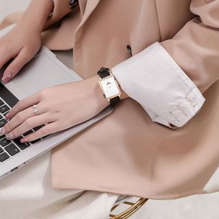 Đồng hồ nữ Draco D23-EL04 "Elegant" vàng hồng kết hợp chất liệu dây da bò màu đen-phụ kiện thời trang nữ nhẹ nhàng tinh tế