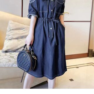ĐẦM JEAN DENIM PHỐI CARO - DT1742