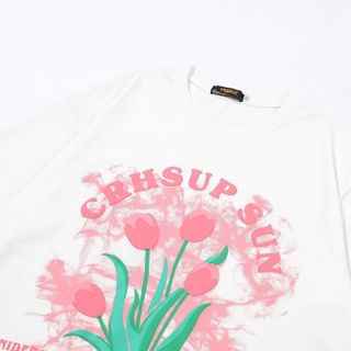 Áo Thun Tay Lỡ Dáng Rộng In Hình Hoa Tulip Kiểu Hàn Quốc Thời Trang Mùa Hè Cho Nữ