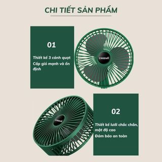 Quạt sạc gấp gọn để bàn, cầm tay, du lịch chính hãng Creen