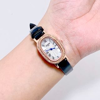 Đồng hồ nữ Bolun A559, đồng hồ nữ dây da thời trang mặt bầu viền kim loại đính đá mặt la mã sang trọng mẫu mới 2023 giá sỉ