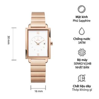 Đồng hồ nữ Draco D23-EL05 "Elegant" vàng hồng kết hợp chất liệu dây thép không gỉ phụ kiện thời trang nữ nhẹ nhàng