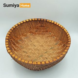 Thúng tre hun khói hình tròn, nguyên liệu tự nhiên thân thiện với môi trường, dùng trang trí, trưng bày trái cây
