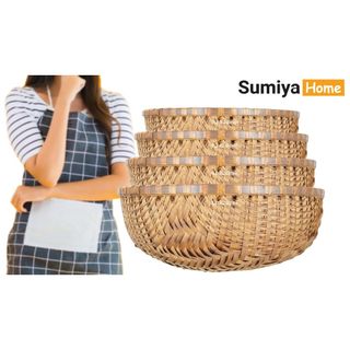 Thúng tre hun khói hình tròn, nguyên liệu tự nhiên thân thiện với môi trường, dùng trang trí, trưng bày trái cây