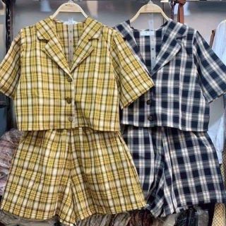 SET BỘ NỮ, ÁO CROPTOP VEST CARO PHỐI QUẦN NGẮN ĐÙI CARO