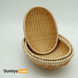 Rá tre, Rổ tre viền mây cao cấp hình bầu dục SUMIYA, nguyên liệu tự nhiên thân thiện môi trường, trang trí, để thức ăn