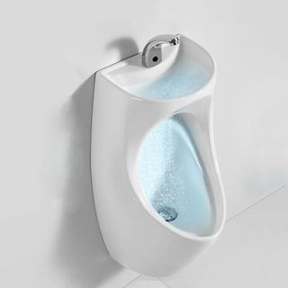 Bồn tiểu nam kết hợp chậu rửa treo tường màu trắng tiết kiệm tối đa không gian nhà tắm và tiết kiệm nước