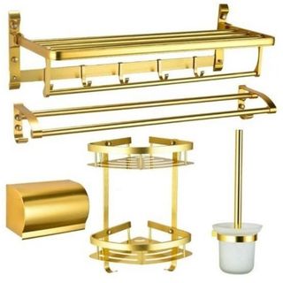 Bộ phụ kiện nhà tắm 5 món chất liệu hợp kim nhôm mạ đồng, với 2 màu sắc lựa chọn đen và vàng