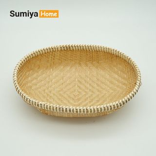 Rổ tre viền mây đan kín cao cấp hình bầu dục, nguyên liệu tự nhiên thân thiện môi trường, dùng trang trí, để thức ăn