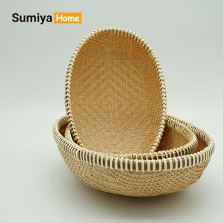 Rổ tre viền mây đan kín cao cấp hình bầu dục, nguyên liệu tự nhiên thân thiện môi trường, dùng trang trí, để thức ăn