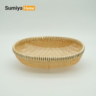 Rổ tre viền mây đan thưa cao cấp hình bầu dục, nguyên liệu tự nhiên thân thiện môi trường, dùng trang trí, để thức ăn