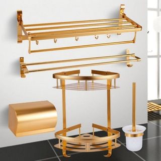 Bộ phụ kiện nhà tắm 5 món chất liệu hợp kim nhôm mạ đồng, với 2 màu sắc lựa chọn đen và vàng