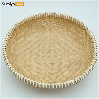 Rổ tre viền mây đan kín cao cấp hình tròn, nguyên liệu tự nhiên thân thiện với môi trường, dùng trang trí, để thức ăn