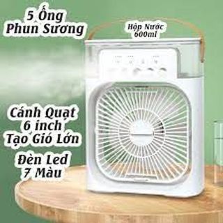 Quạt Điều Hòa Tích Điện Phun Sương Mini - Quạt Điều Hòa Hơi Nước Làm Mát Tự Động 5 Vòi Phun Không Tiếng Ồn 600ML
